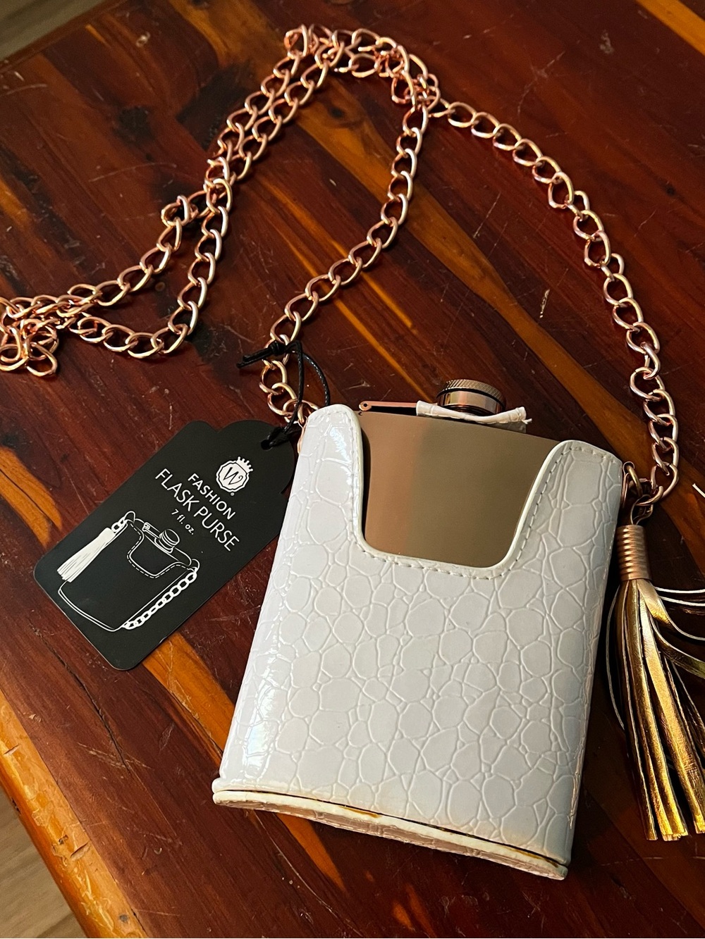 NEW Flask Purse Chain Strap White Alligator